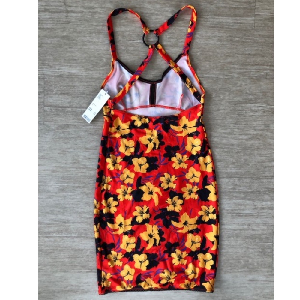 Urban Outfitters Floral Cross-back Bodycon Dress Black & Yellow Sz.L - Picture 6 of 7
